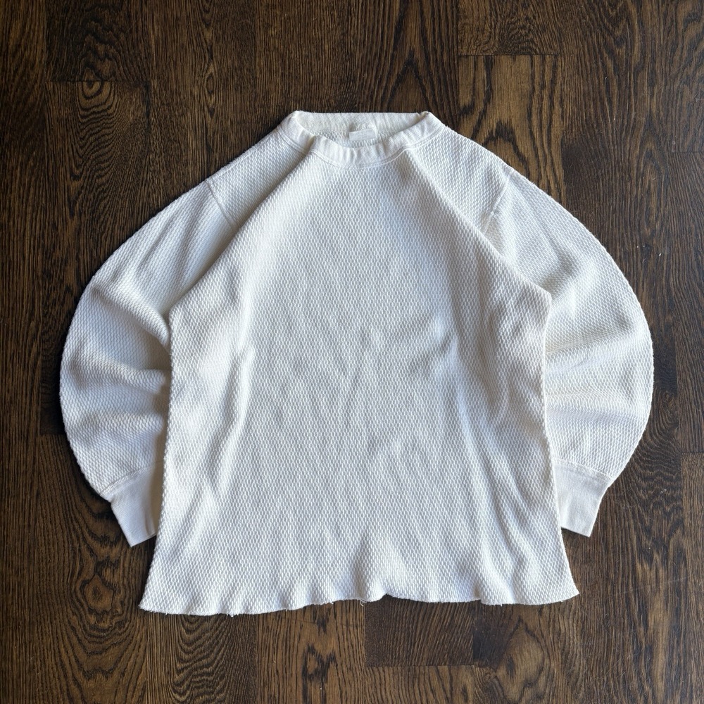 Vintage 70s 80s JE Morgan US Military Thermal Shirt Large Waffle Knit White Boxy